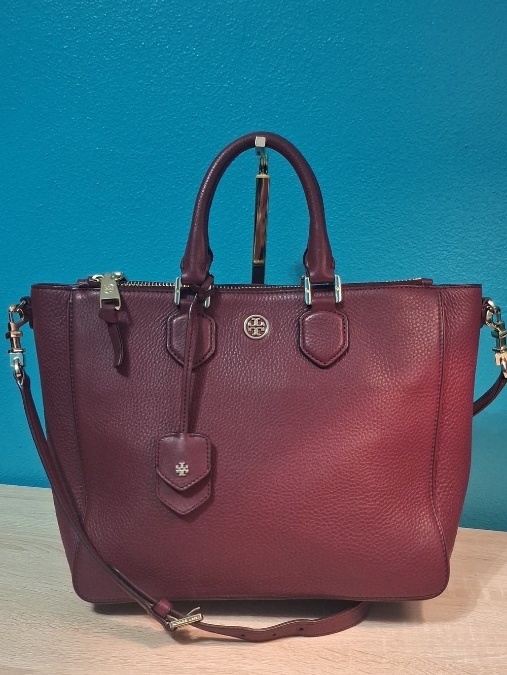 Tory Burch Robinson Burgundy Leather Satchel /tote Bag